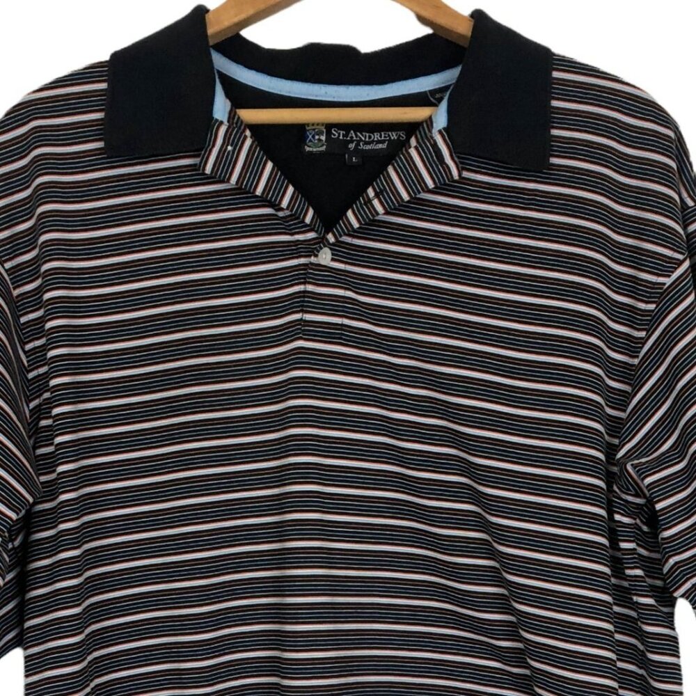 St. Andrews of Scotland Men's Golf Polo Shirt Sz Large Short Sleeve Striped Blue - Picture 4 of 10